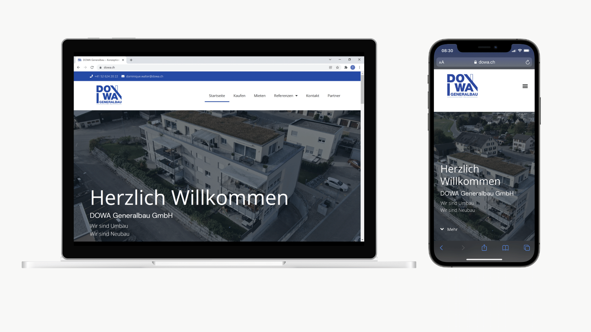 Mockup der Website dowa.ch mobile und Desktop Version