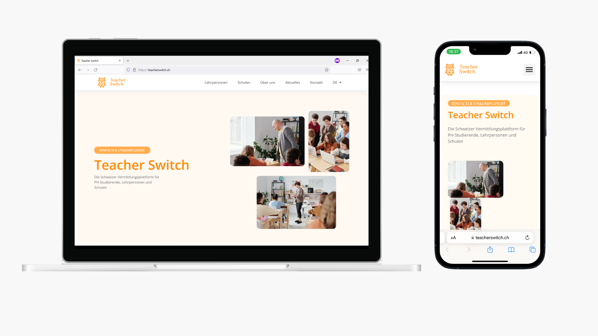 Mockups von teacherswitch.ch auf dem Surface und iPhone